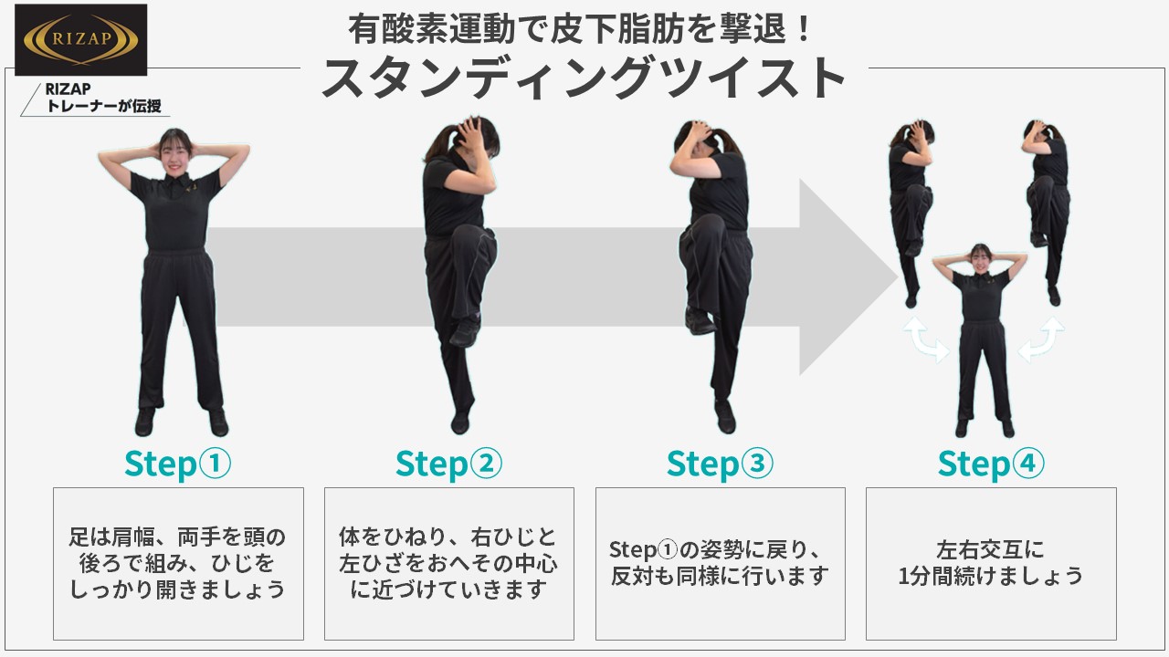 RIZAP_有酸素運動で皮下脂肪を撃退「スタンディングツイスト」